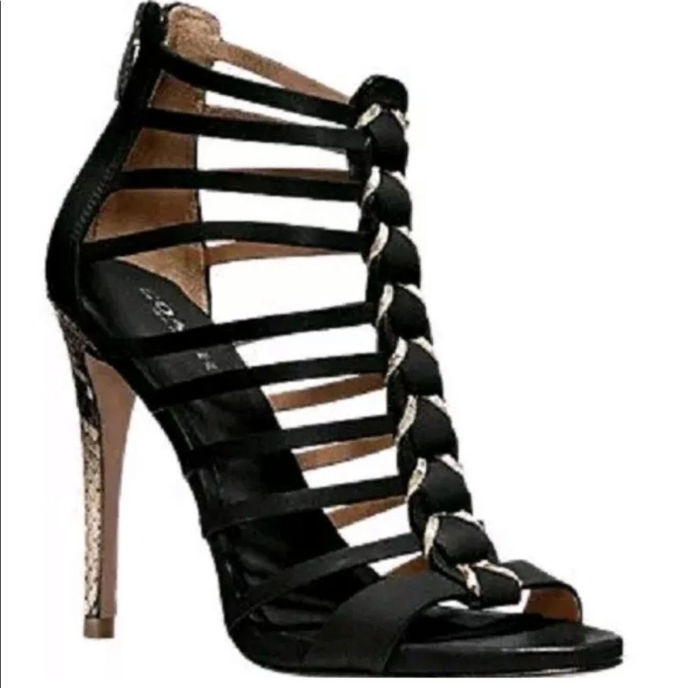 COACH Josey Vegan Leather /Print Snake Black Heels